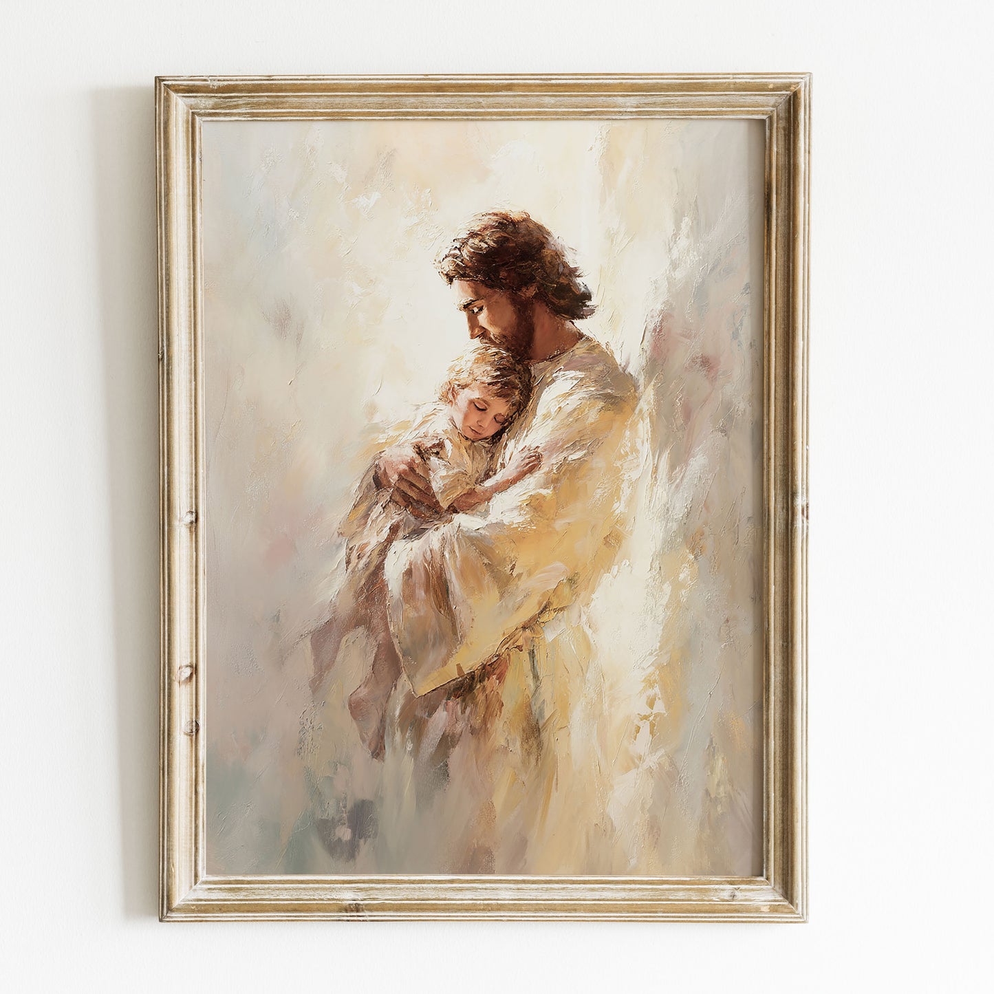 Jesus trygga famn oljemålning.