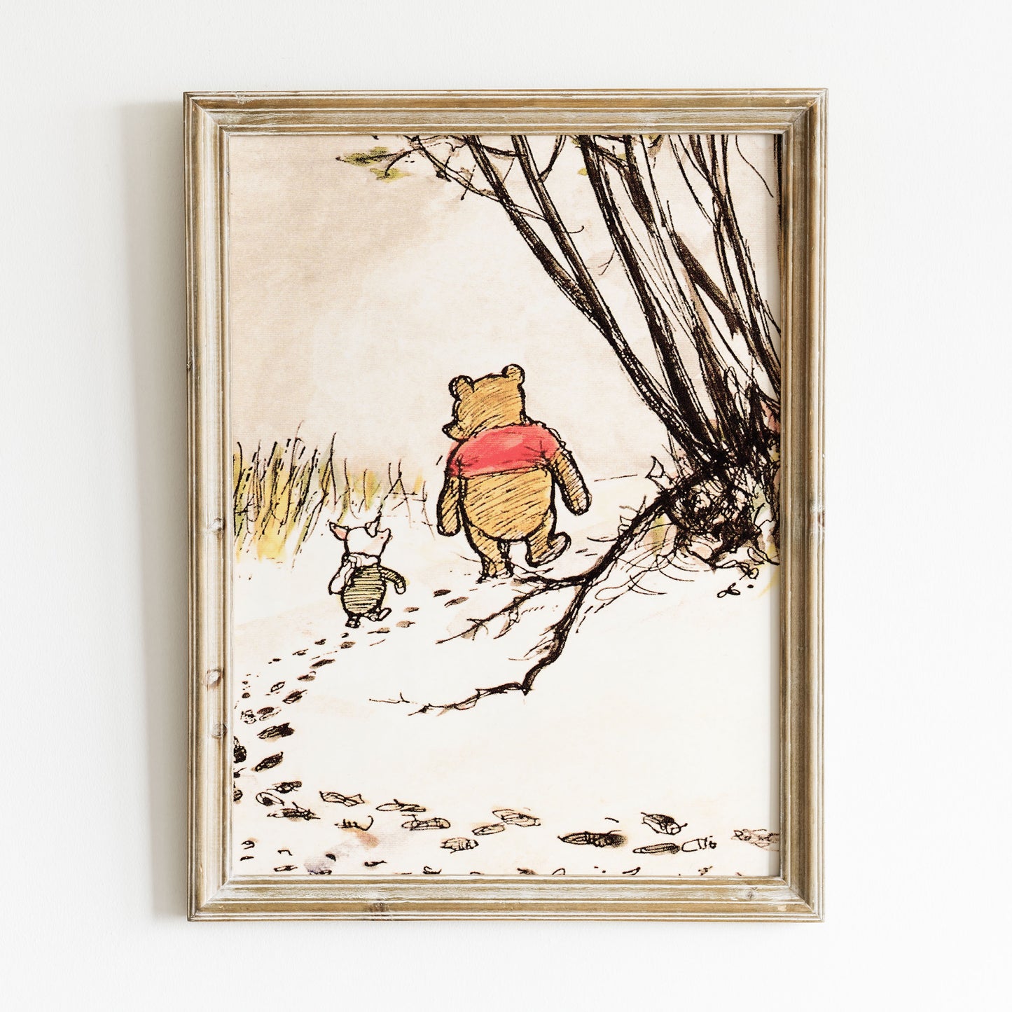 Retro Nalle Puh illustration för barnrummet.