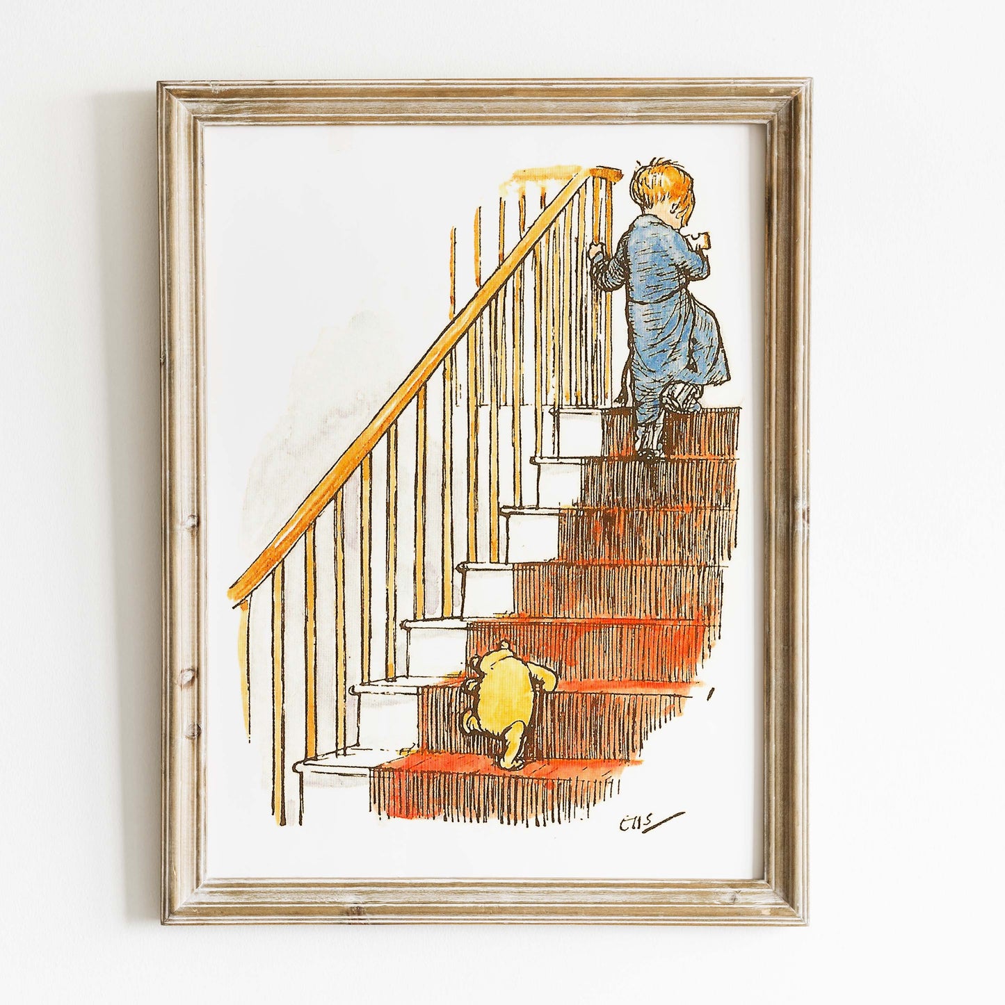 Retro Nalle Puh illustration för barnrummet. Läggdags.