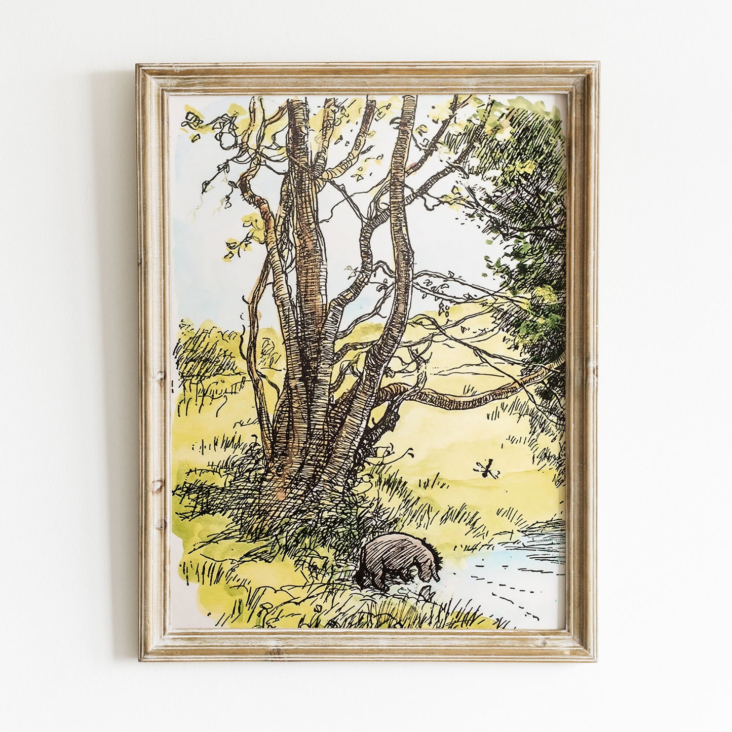 Retro Nalle Puh illustration för barnrummet.