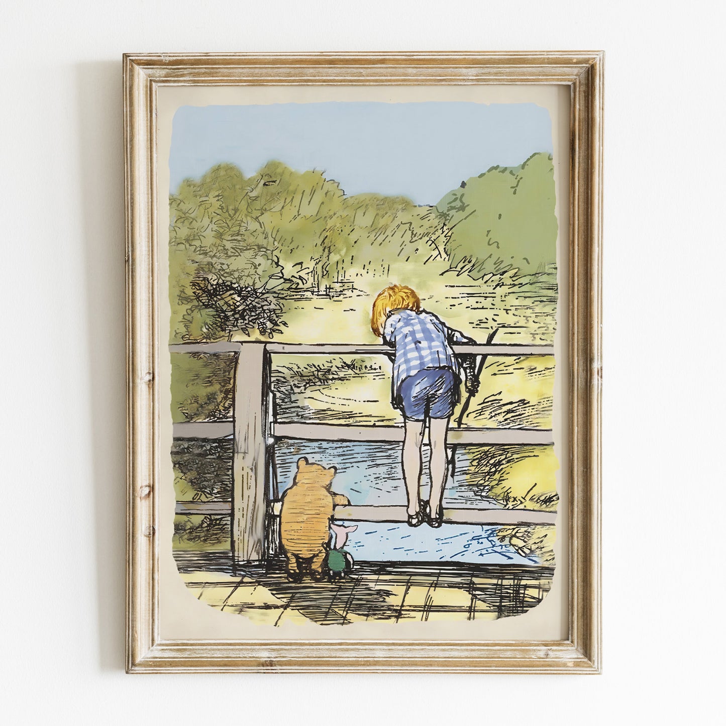 Retro Nalle Puh illustration för barnrummet.