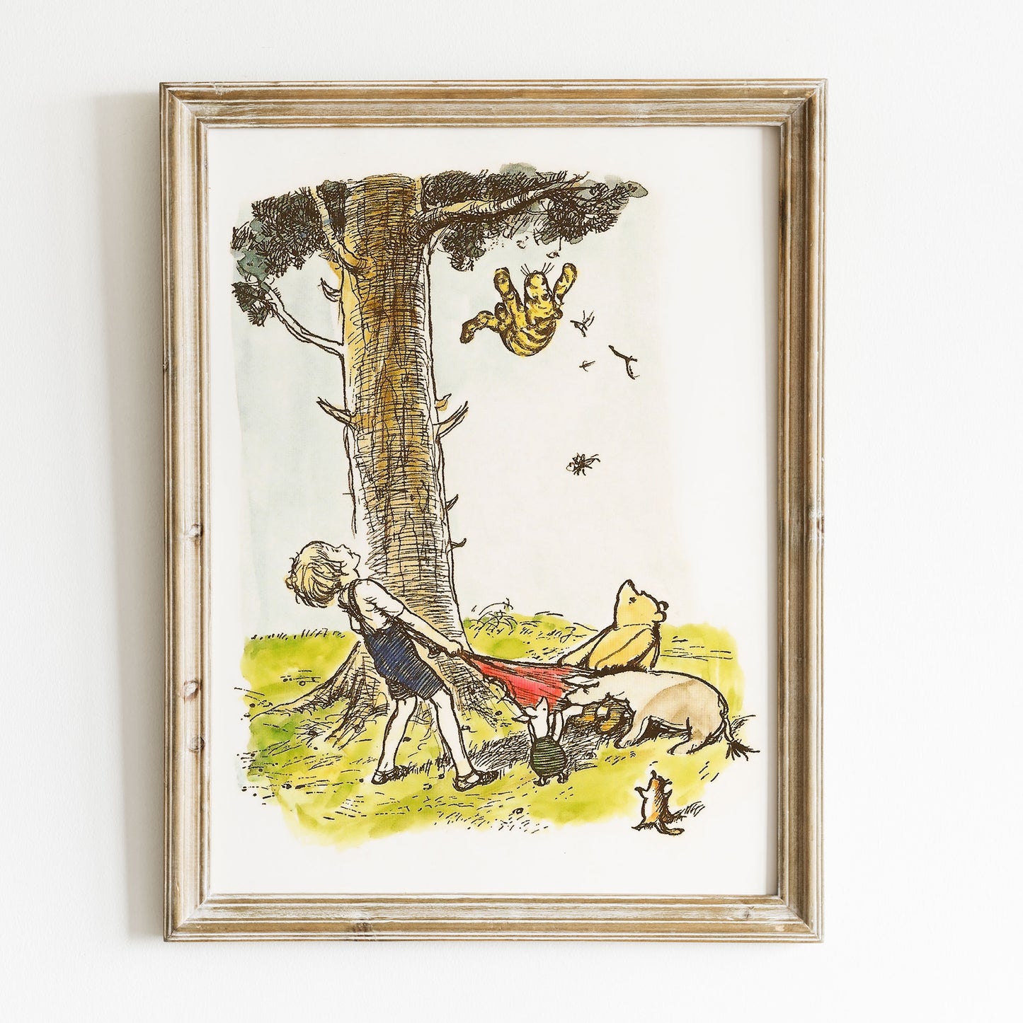 Retro Nalle Puh illustration för barnrummet.
