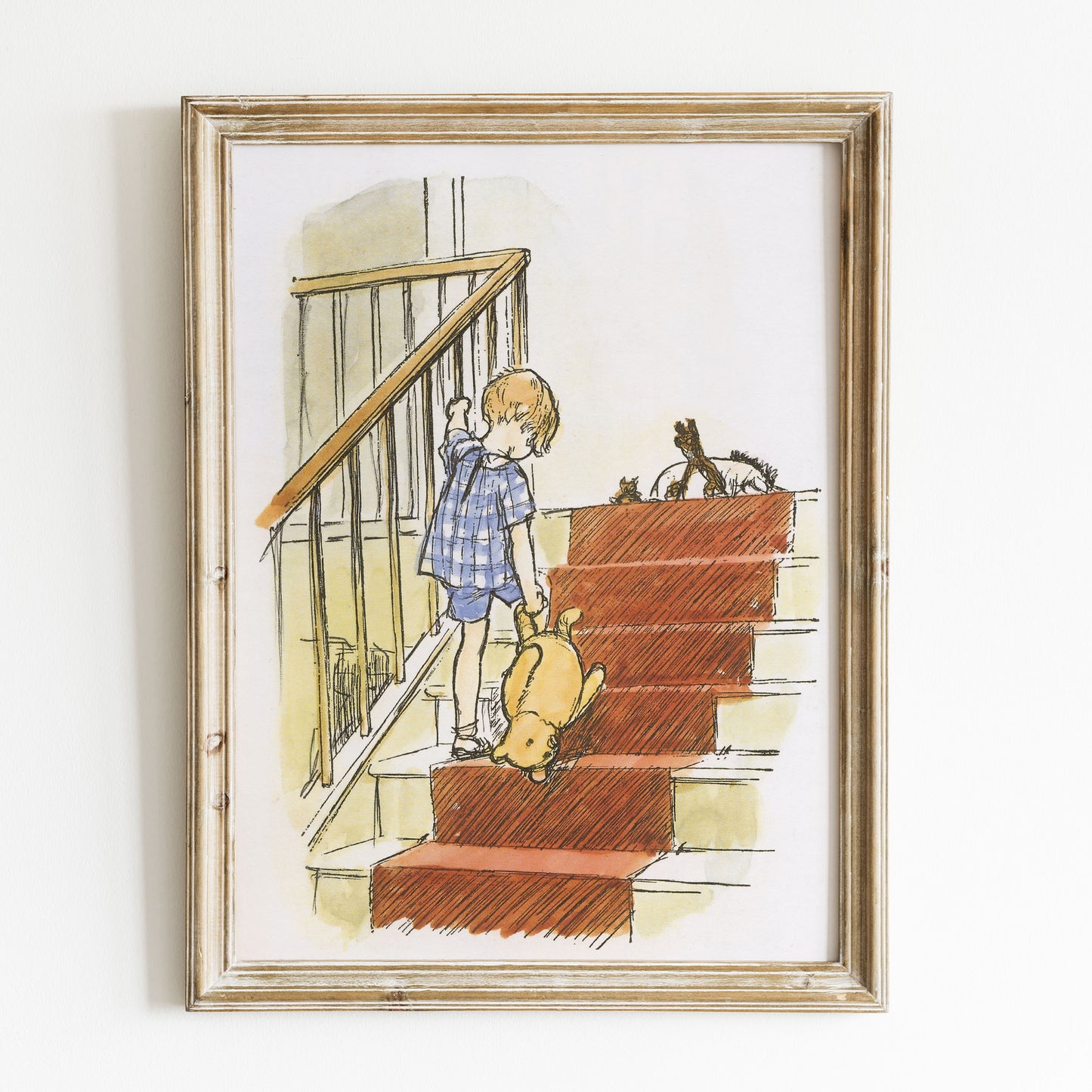Retro Nalle Puh illustration för barnrummet. Dags att lägga sig.