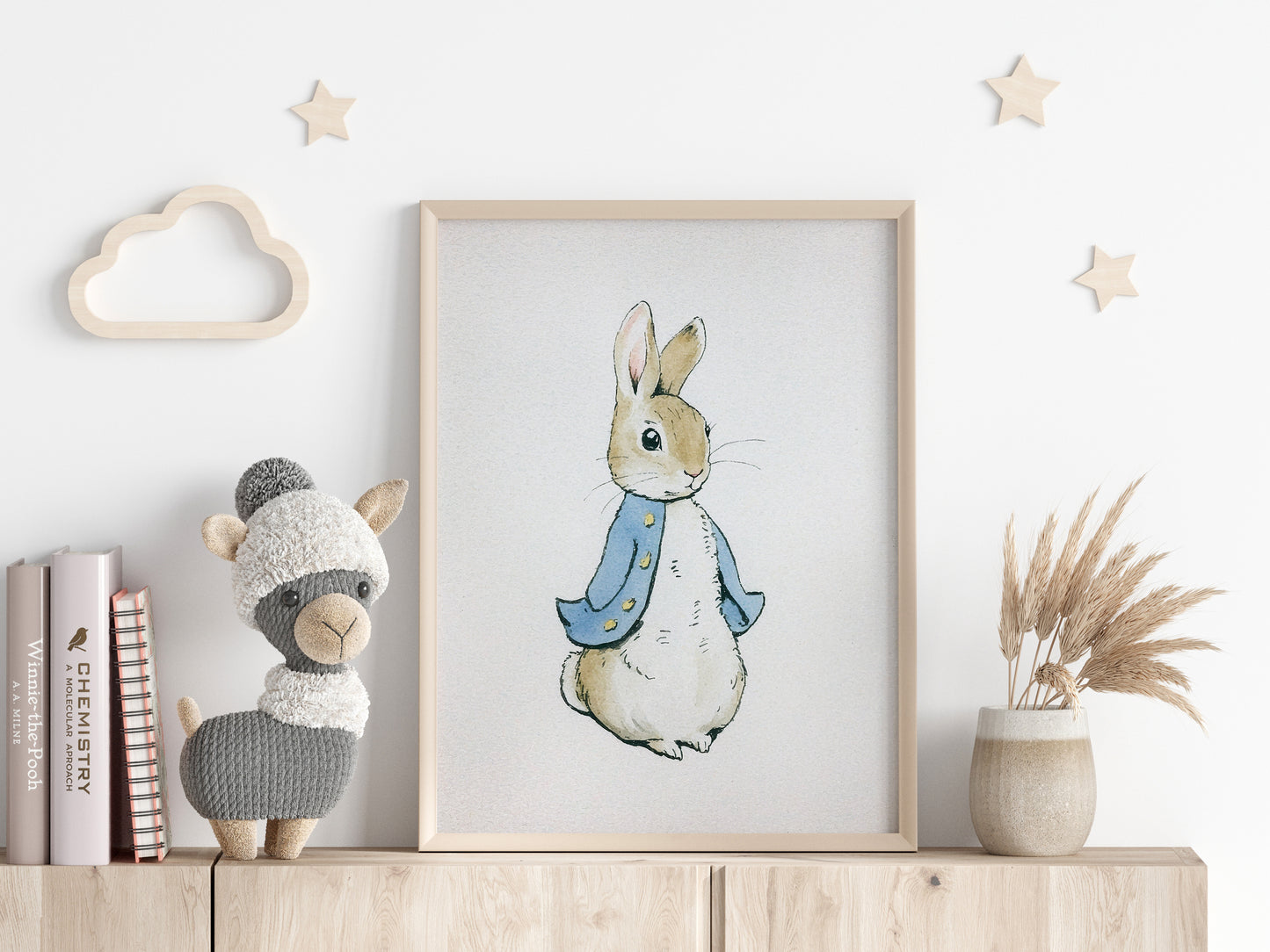 Klassisk Beatrix Potter "Peter Rabbit" illustration för barnrummet.