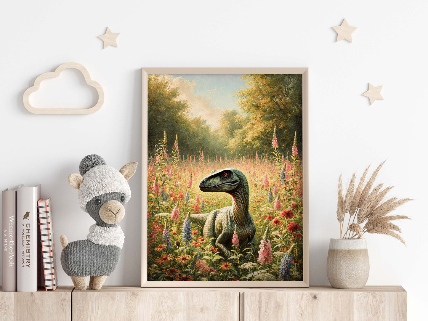 Velociraptor oljemålning. Dinosaur poster.