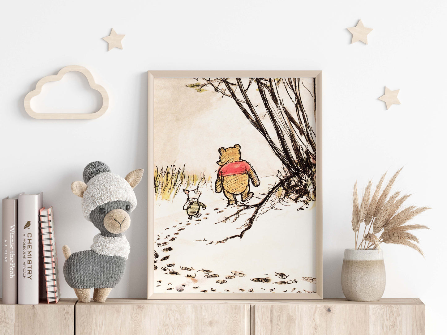 Retro Nalle Puh illustration för barnrummet.