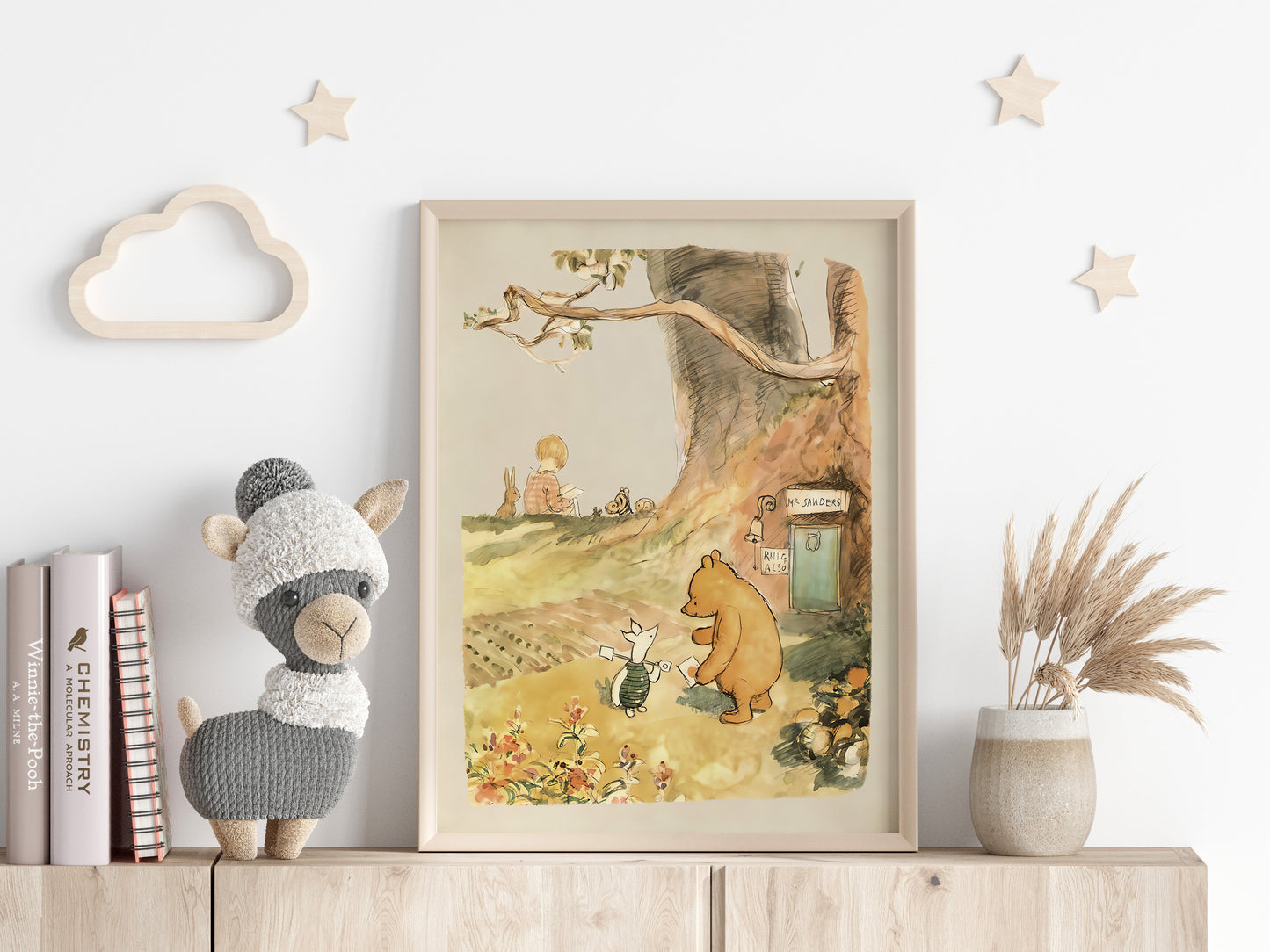 Retro Nalle Puh illustration för barnrummet.
