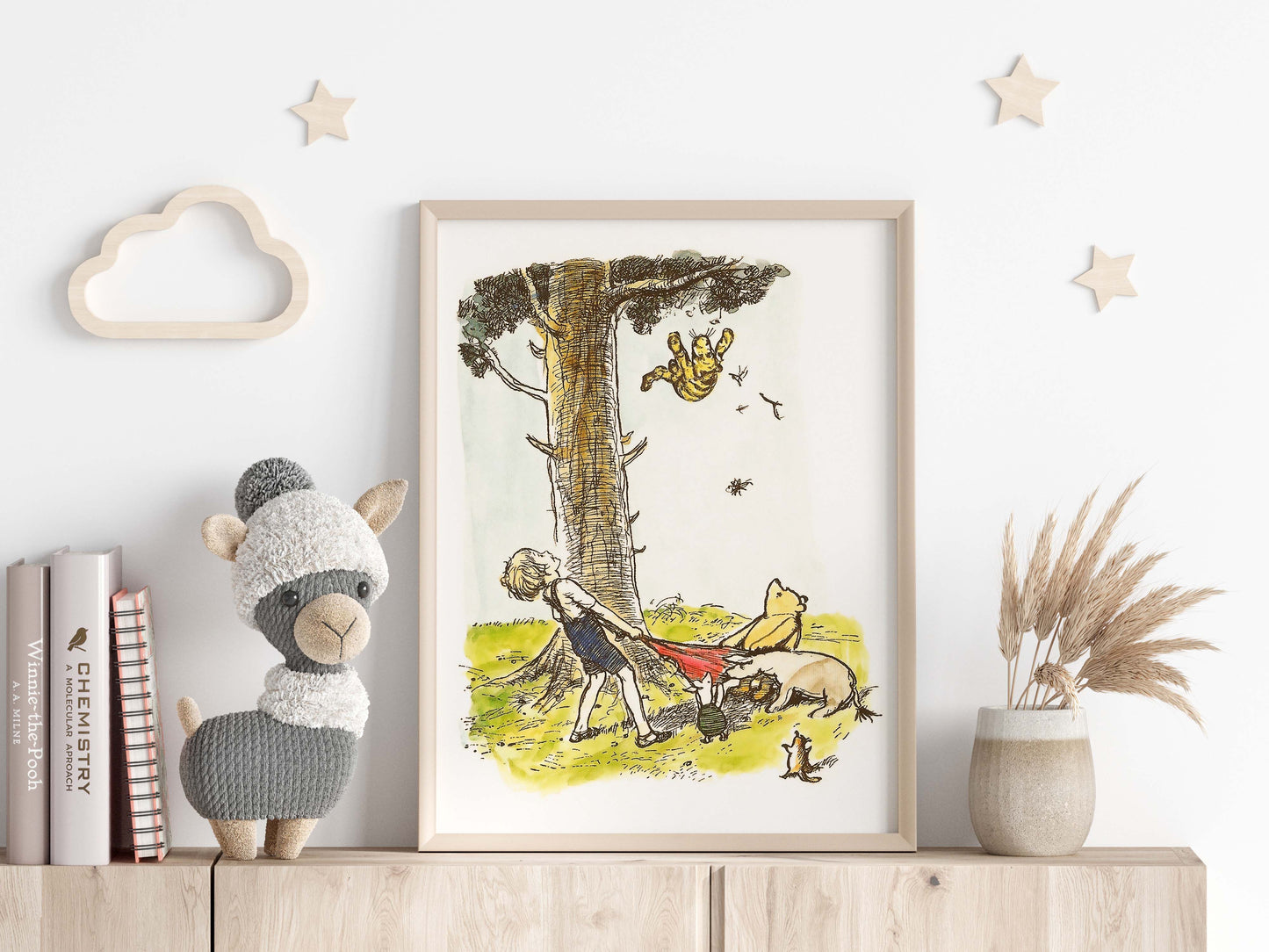 Retro Nalle Puh illustration för barnrummet.
