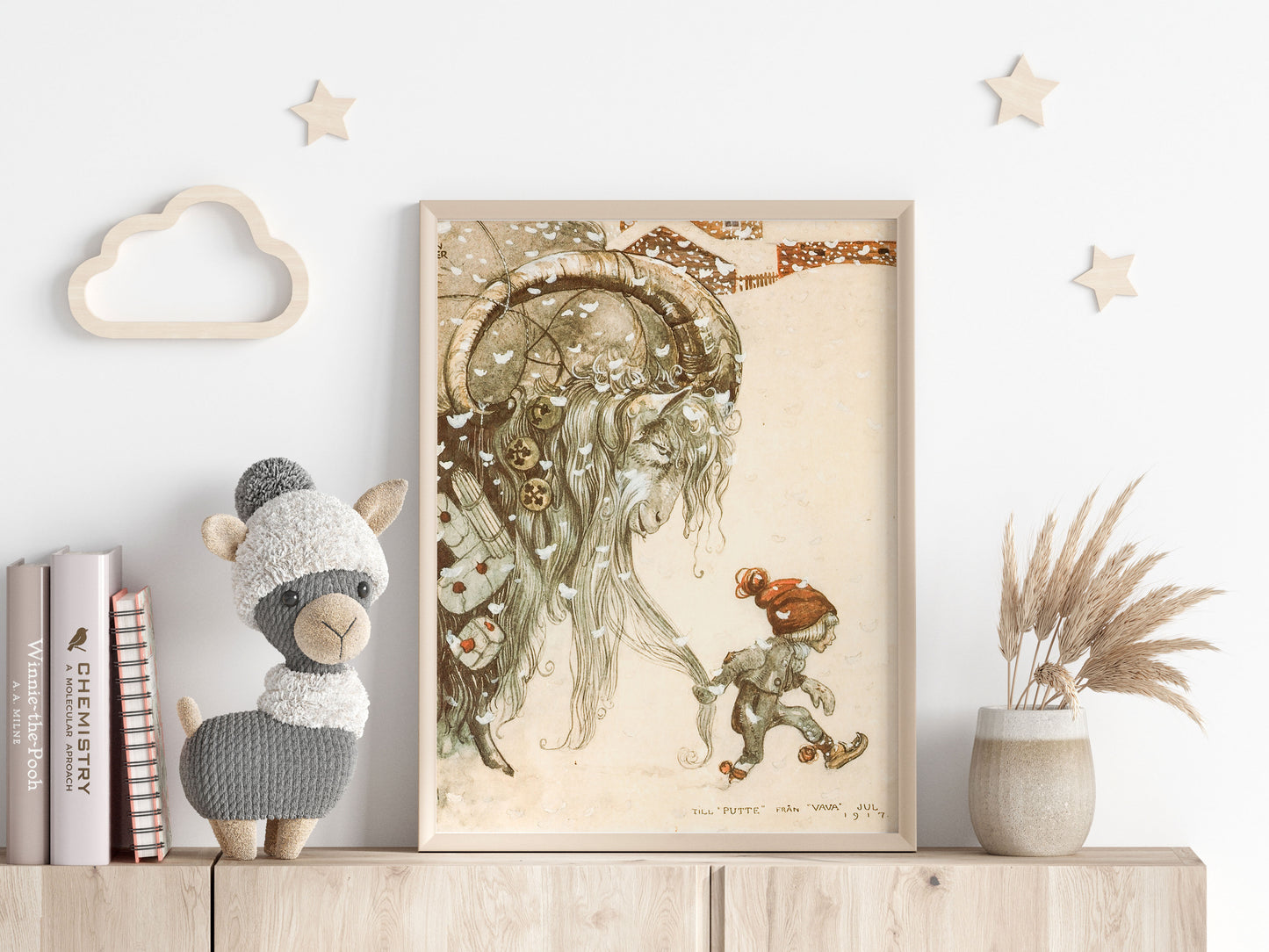 John Bauer poster, pojke och julbocken.