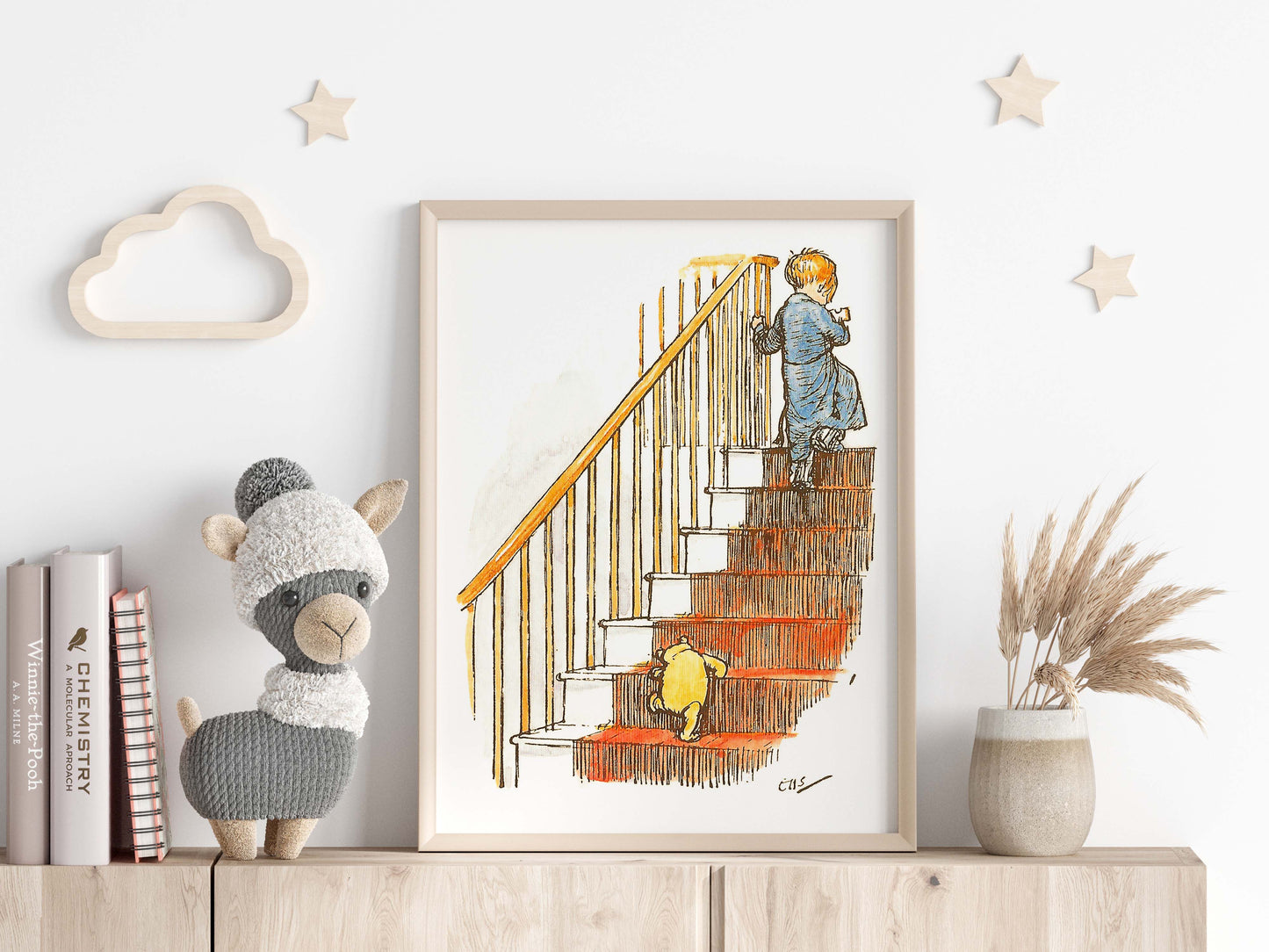 Retro Nalle Puh illustration för barnrummet. Läggdags.