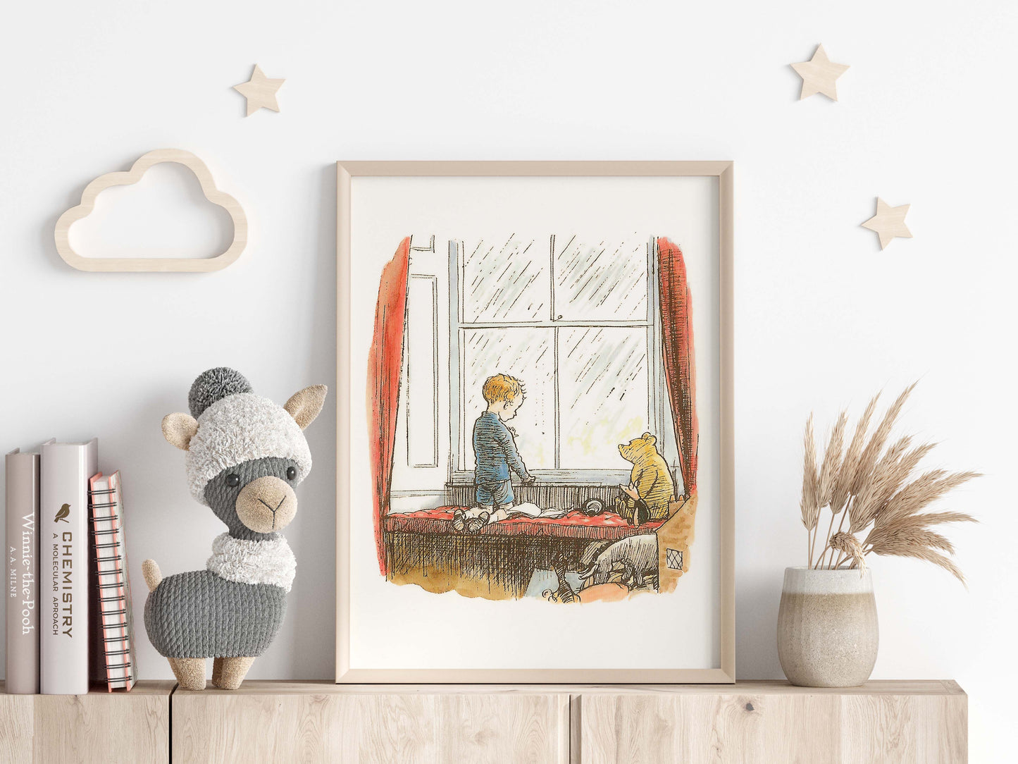 Retro Nalle Puh illustration för barnrummet. Väntan på bättre tider.
