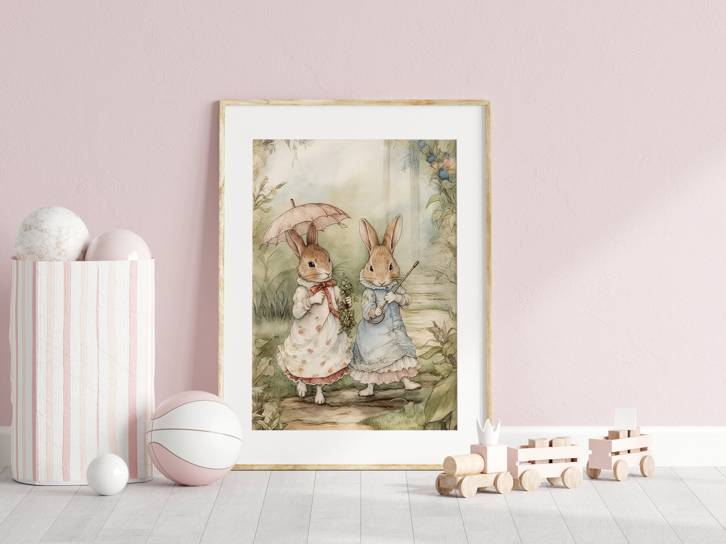 Retro Illustration för barnrummet. Beatrix Potter, kaniner.