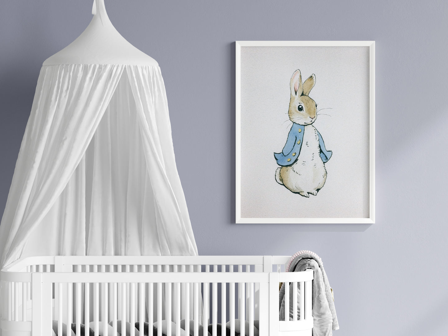 Klassisk Beatrix Potter "Peter Rabbit" illustration för barnrummet.