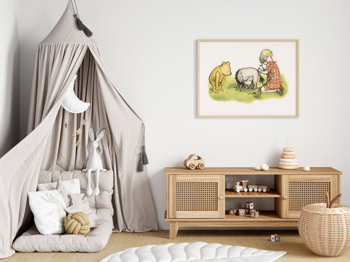 Retro Nalle Puh illustration för barnrummet.