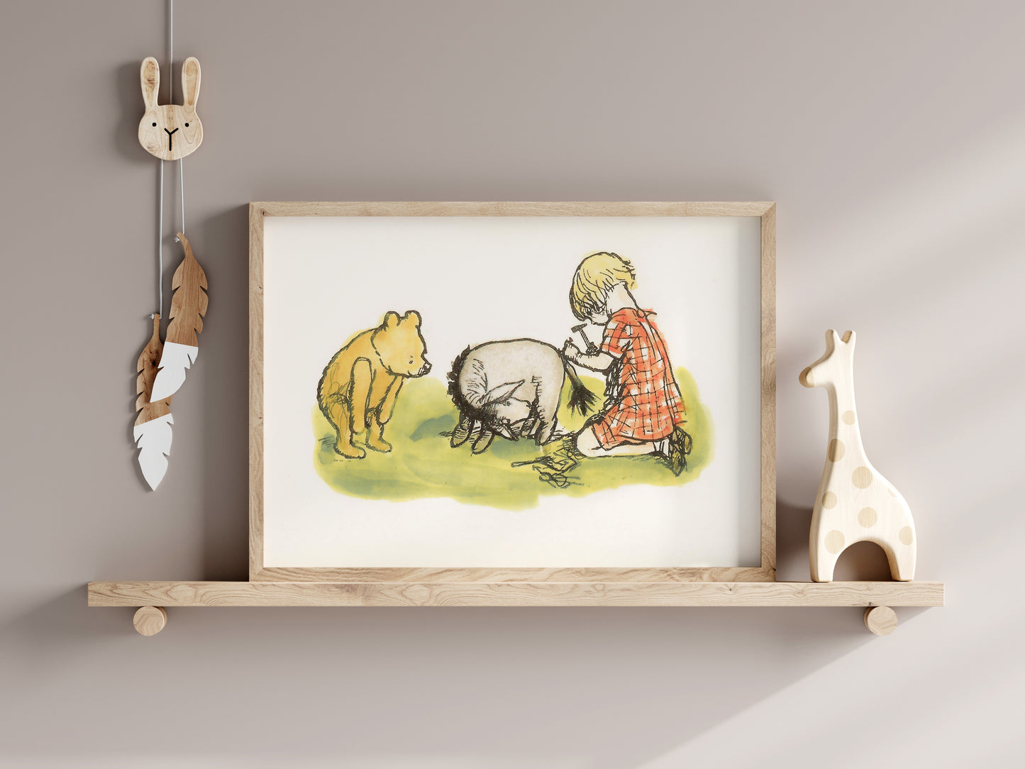 Retro Nalle Puh illustration för barnrummet.