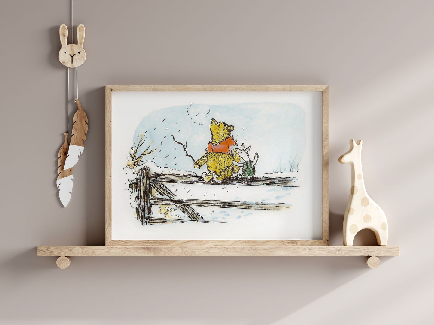 Retro Nalle Puh illustration för barnrummet.