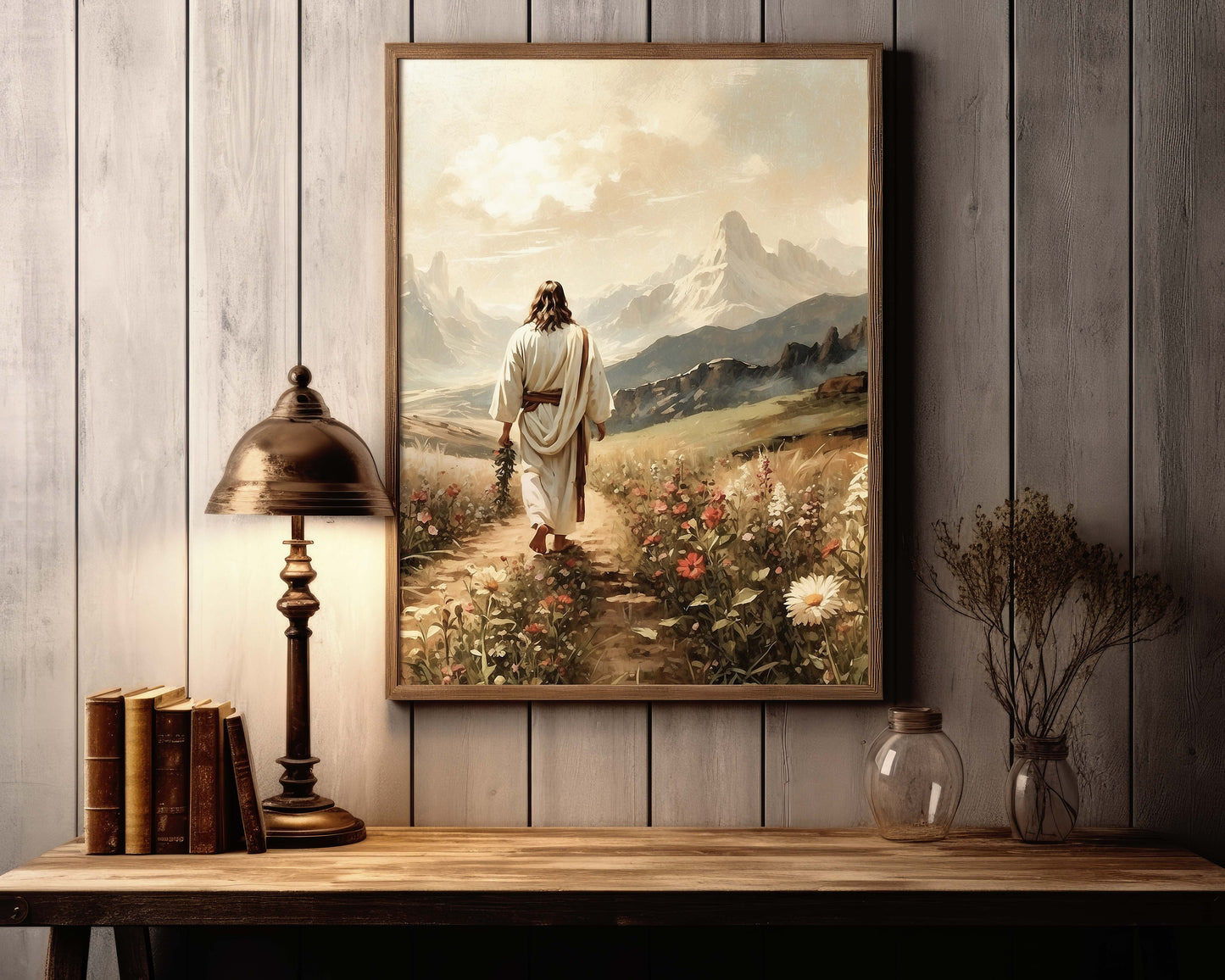 Jesus i bergslandskap poster.