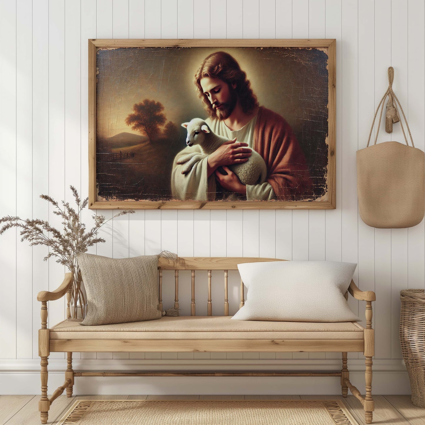 Jesus den goda herden Poster. Gammal oljemålning.