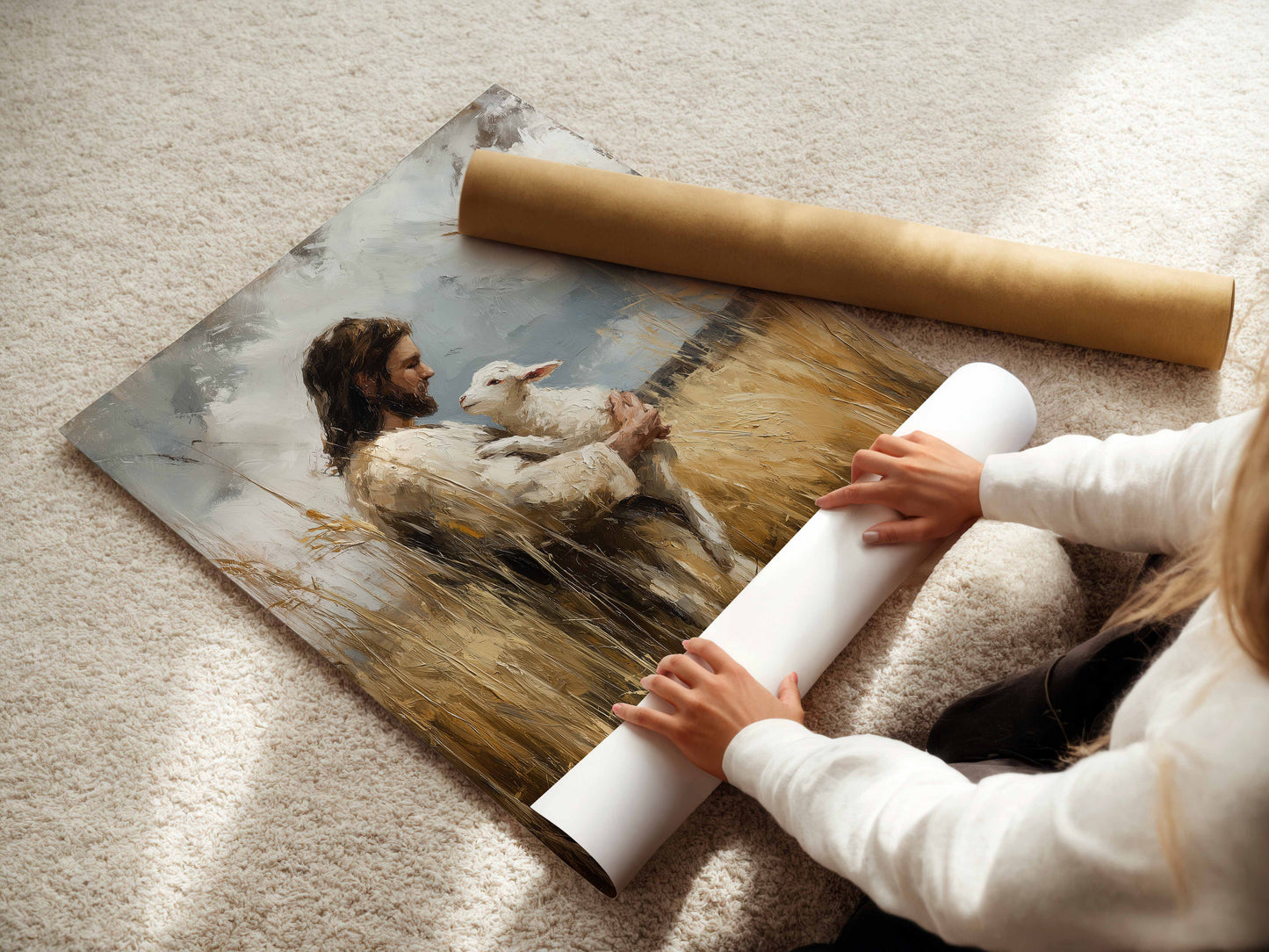 Jesus hittar det bortsprungna lammet Poster. Herren är min herde.