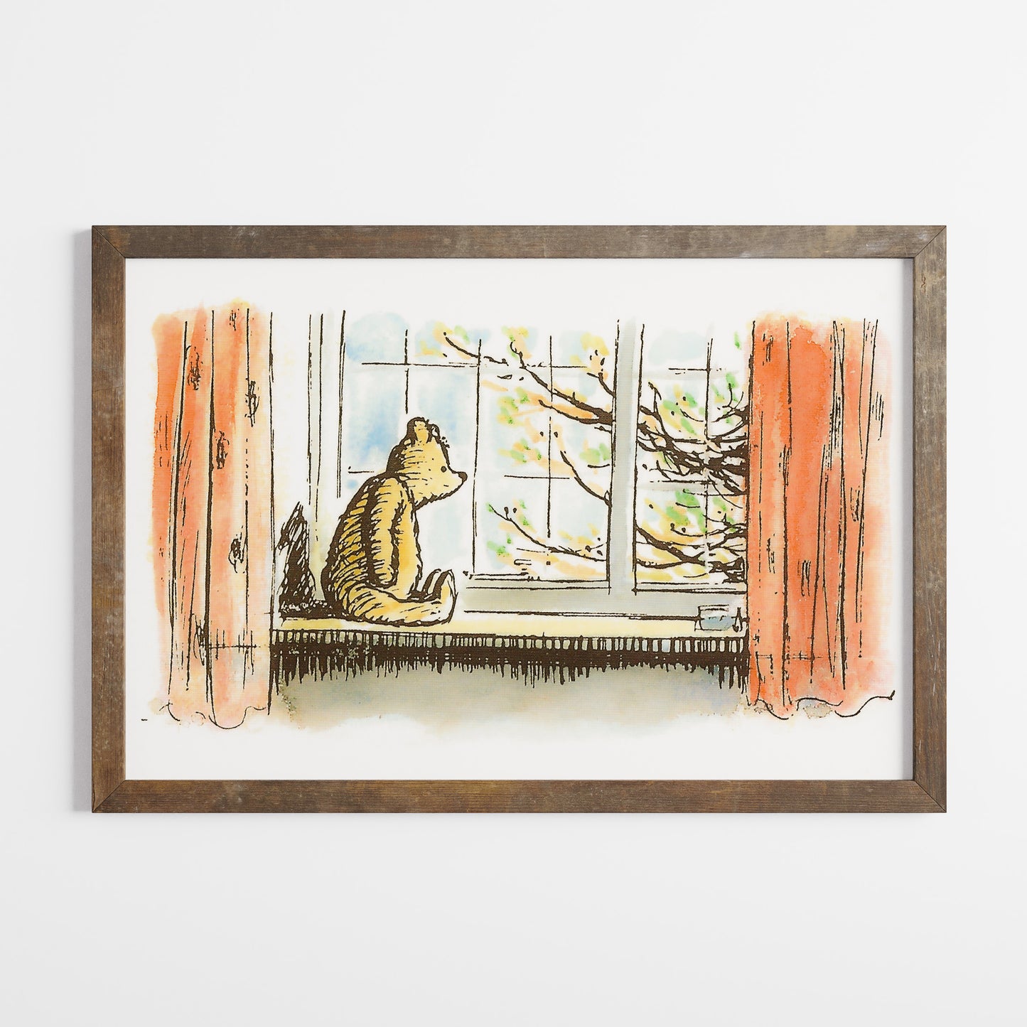 Retro Nalle Puh illustration för barnrummet. Väntar på Christoffer Robin.