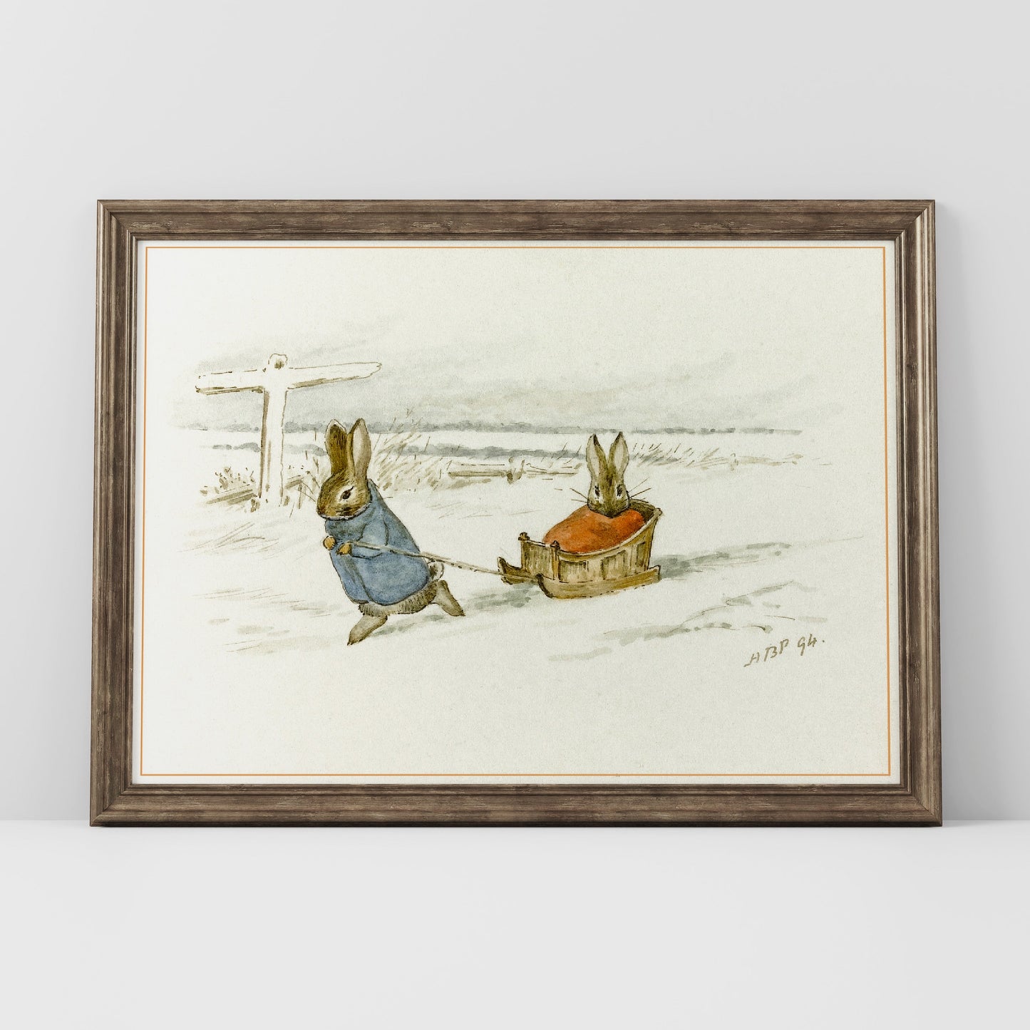 Original Beatrix Potter illustration för barnrummet.