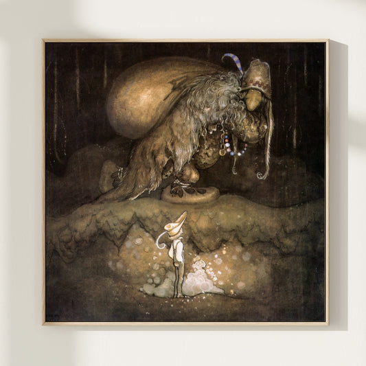 Klassisk poster av John Bauer, pojke och troll.
