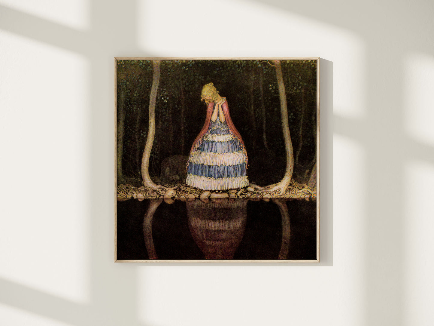 Vintage poster av John Bauer, prinsessa i skogen.