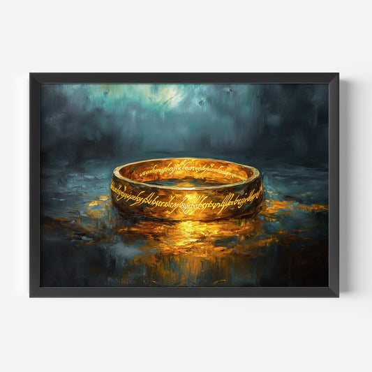Sagan om Ringen inspirerad poster, härskarringen, oljemålning.