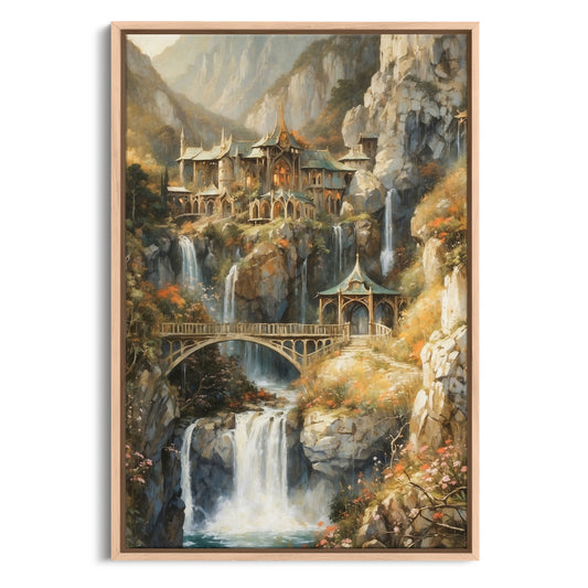 Exklusiv inramad canvastavla i stort format. Fantasymotiv, Rivendell.