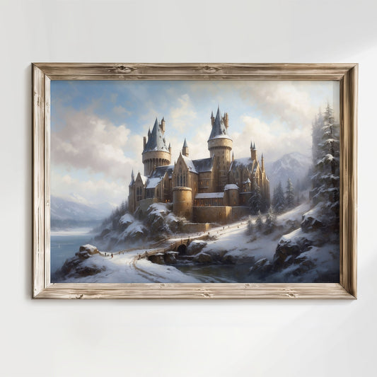 Fantasy Poster. Wizard School i vinterlandskap.
