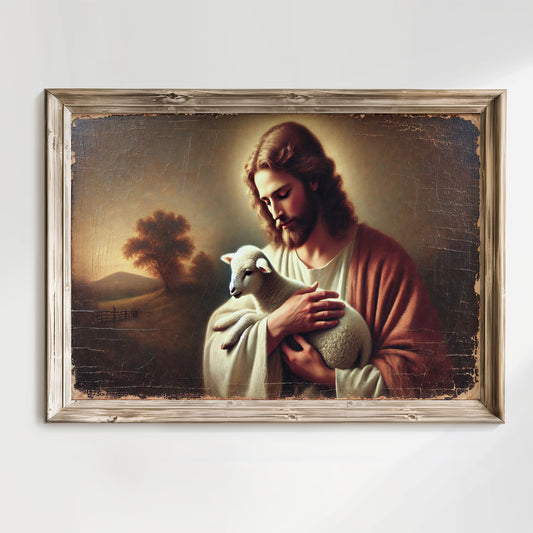 Jesus den goda herden Poster. Gammal oljemålning.
