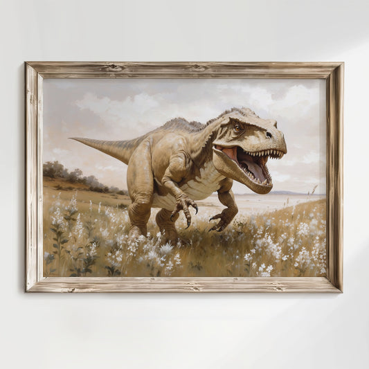 T-rex oljemålning. Dinosaur poster.
