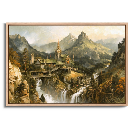 Exklusiv inramad canvastavla i stort format. Fantasymotiv, Rivendell.