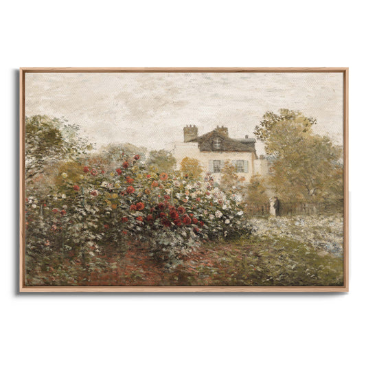 Exklusiv inramad canvastavla i stort format. Rosenträdgård oljemålning av Claude Monet.