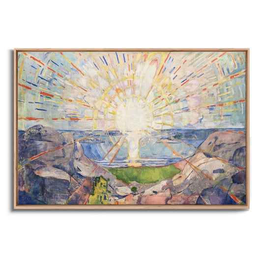 Exklusiv inramad canvastavla i stort format. Soluppgång av Edvard Munch.