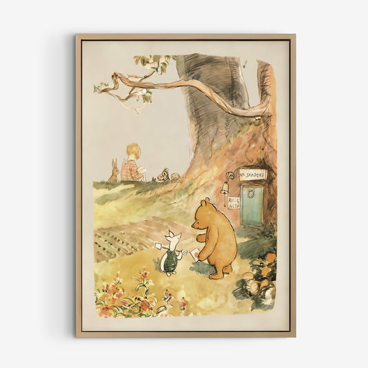 Retro Nalle Puh illustration för barnrummet.
