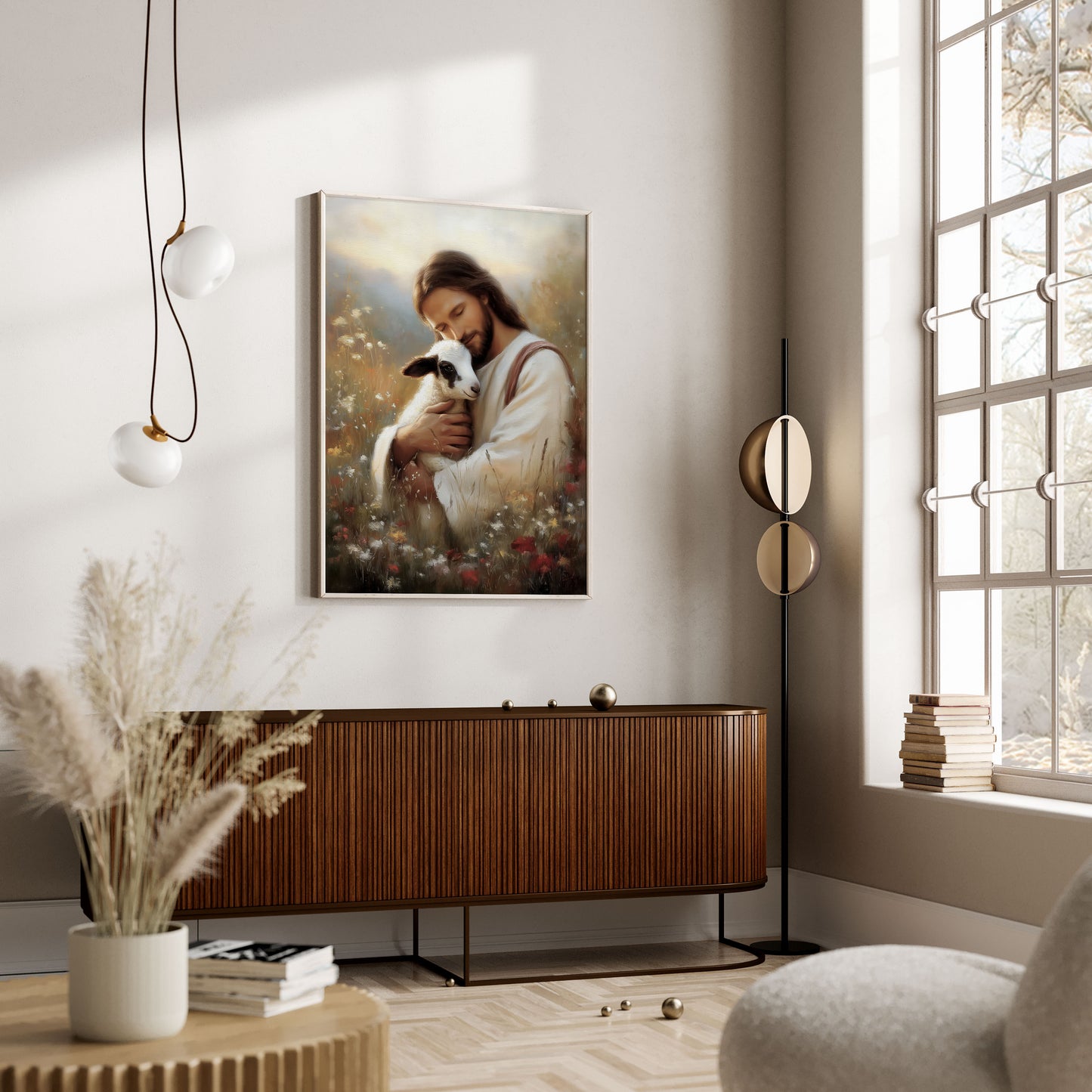 Jesus hittar lammet, den goda Herden Poster.