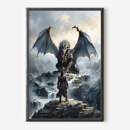 Unik GOT Fantasy Poster, John Snow och drake.