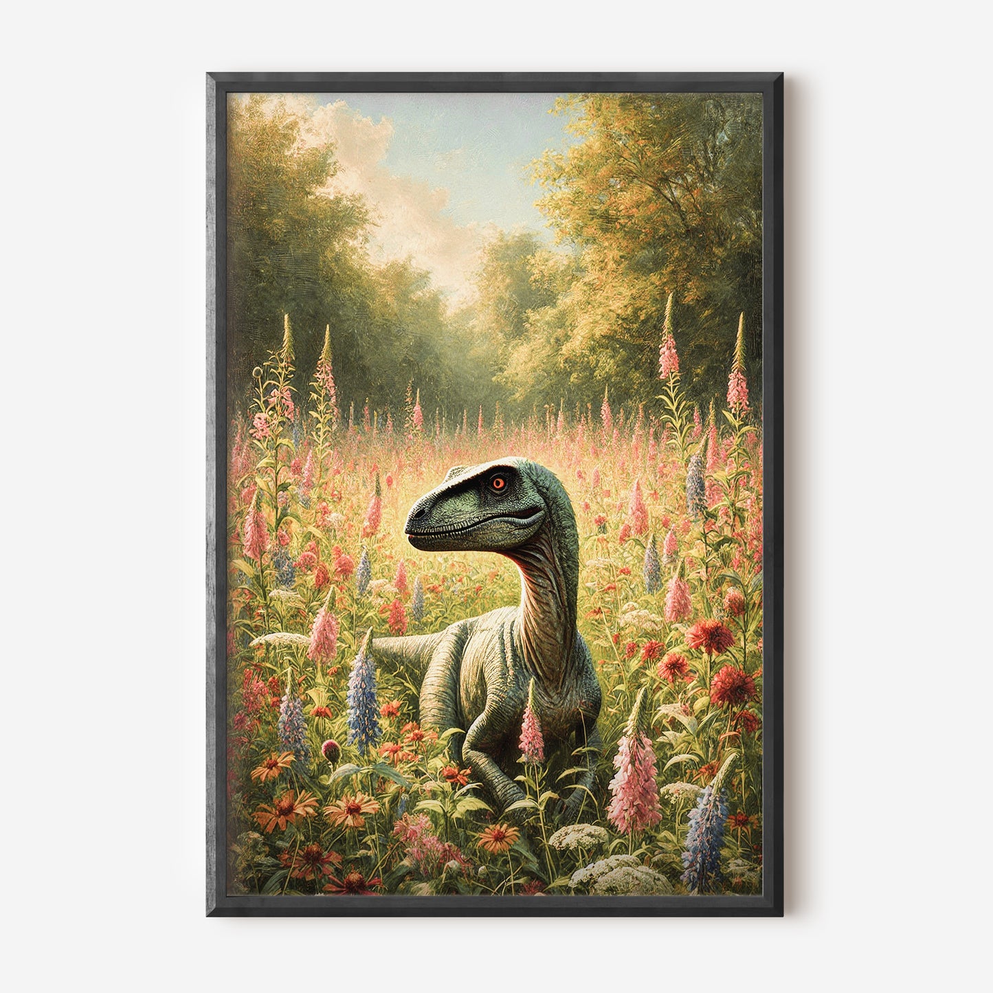 Velociraptor oljemålning. Dinosaur poster.