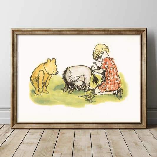 Retro Nalle Puh illustration för barnrummet.