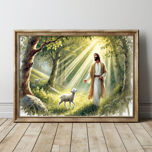 Jesus hittar det bortsprungna lammet poster.