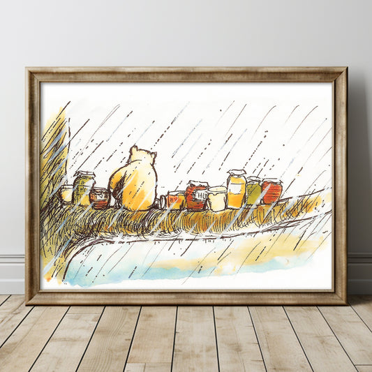 Retro Nalle Puh illustration för barnrummet.