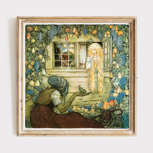 John Bauer illustration, Snövit och häxan.