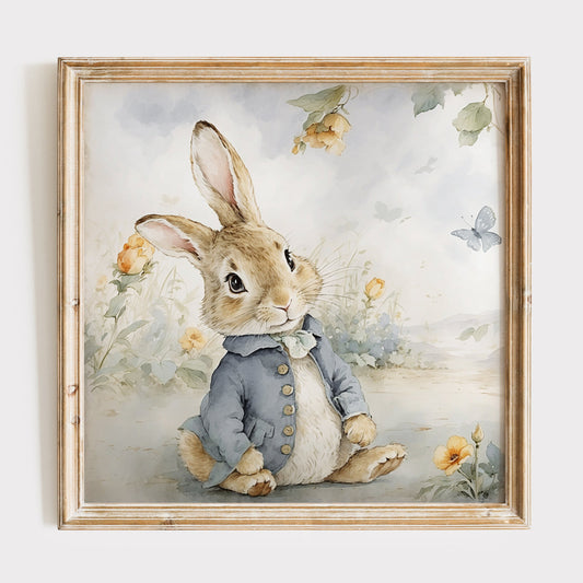 Baby Peter Rabbit illustration för barnrummet.