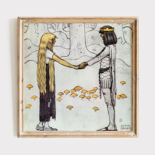 Klassisk poster av John Bauer, prins och prinsessa.