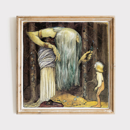 Vintage John Bauer poster, pojke och trollmor.