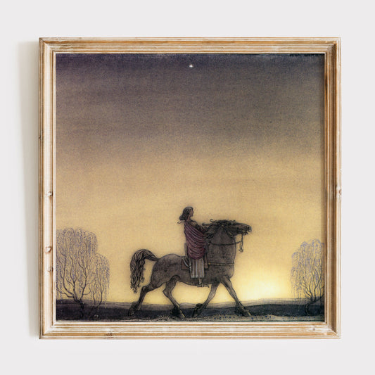 John Bauer poster, riddare i skymning.