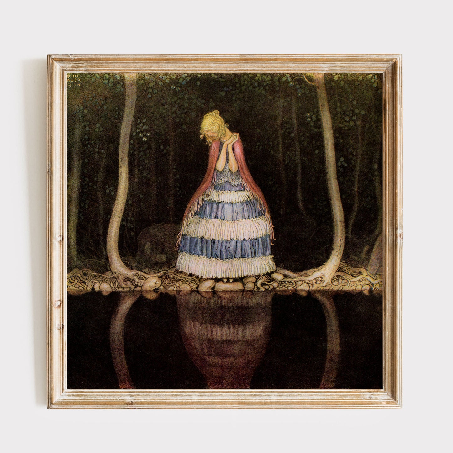 Vintage poster av John Bauer, prinsessa i skogen.