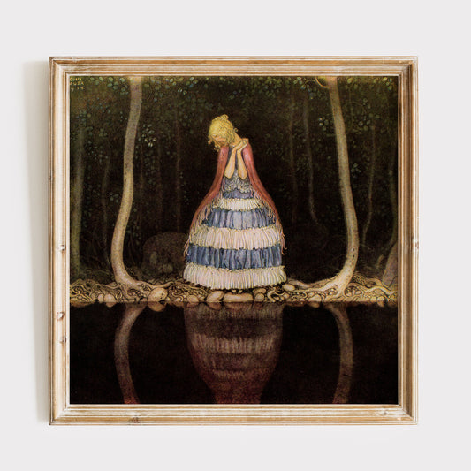 Vintage poster av John Bauer, prinsessa i skogen.