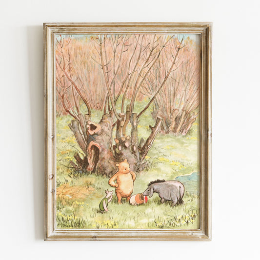 Retro Nalle Puh illustration för barnrummet.